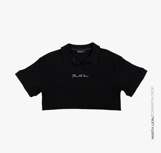 polo corto negro texturizado