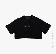 polo corto negro texturizado